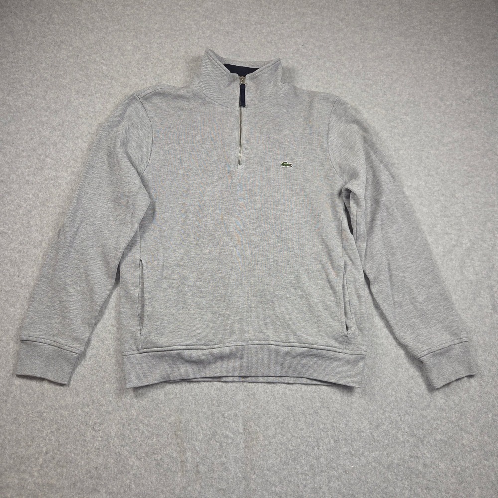 Lacoste Mens Gray Quarter Zip Sweatshirt Cotton Pullover SH9252 Size L